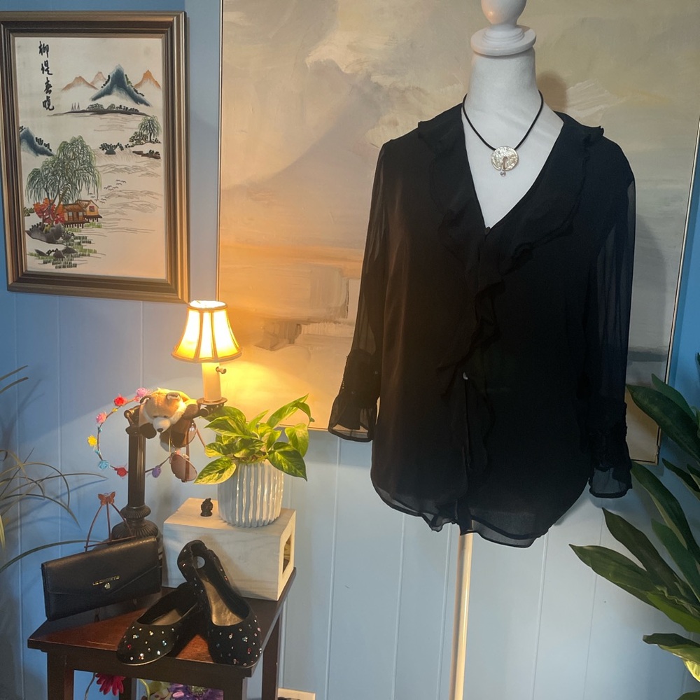 Elegant Black Ruffle Blouse
